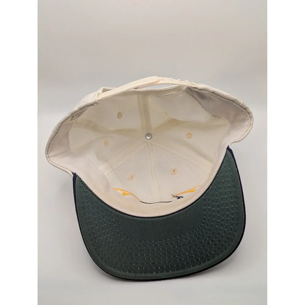 Nike Snapback Hat Mens OSFM Cream Blue Good Vintage 90s Made in USA Swoosh Cap